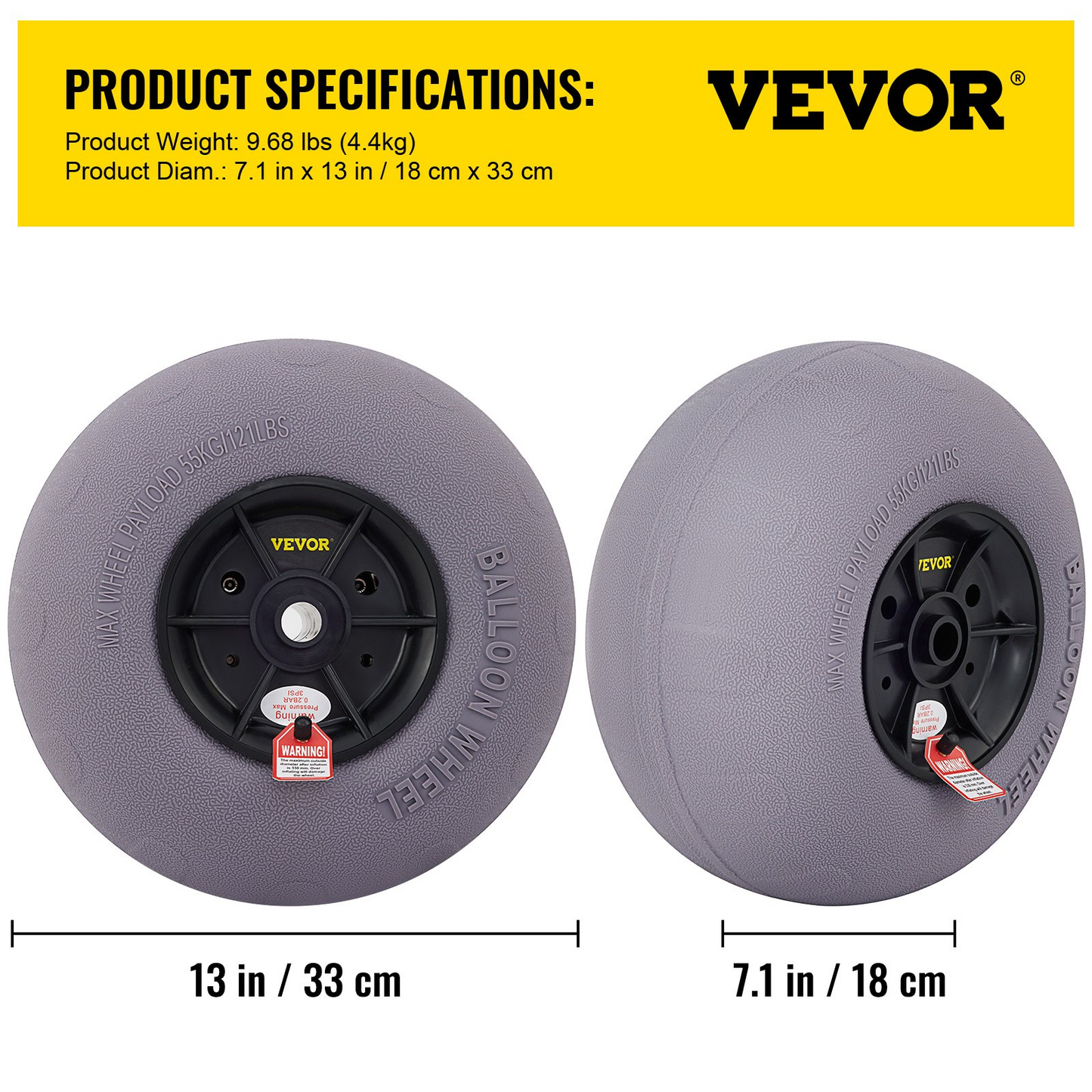 VEVOR Beach Balloon Wheels, 33 cm Replacement Sand Tires, TPU Cart Tires for Kayak Dolly, Canoe Cart and Buggy w/ Free Air Pump, 2-Pack