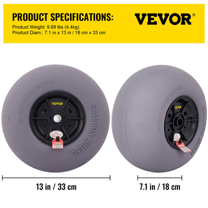 VEVOR Beach Balloon Wheels, 33 cm Replacement Sand Tires, TPU Cart Tires for Kayak Dolly, Canoe Cart and Buggy w/ Free Air Pump, 2-Pack