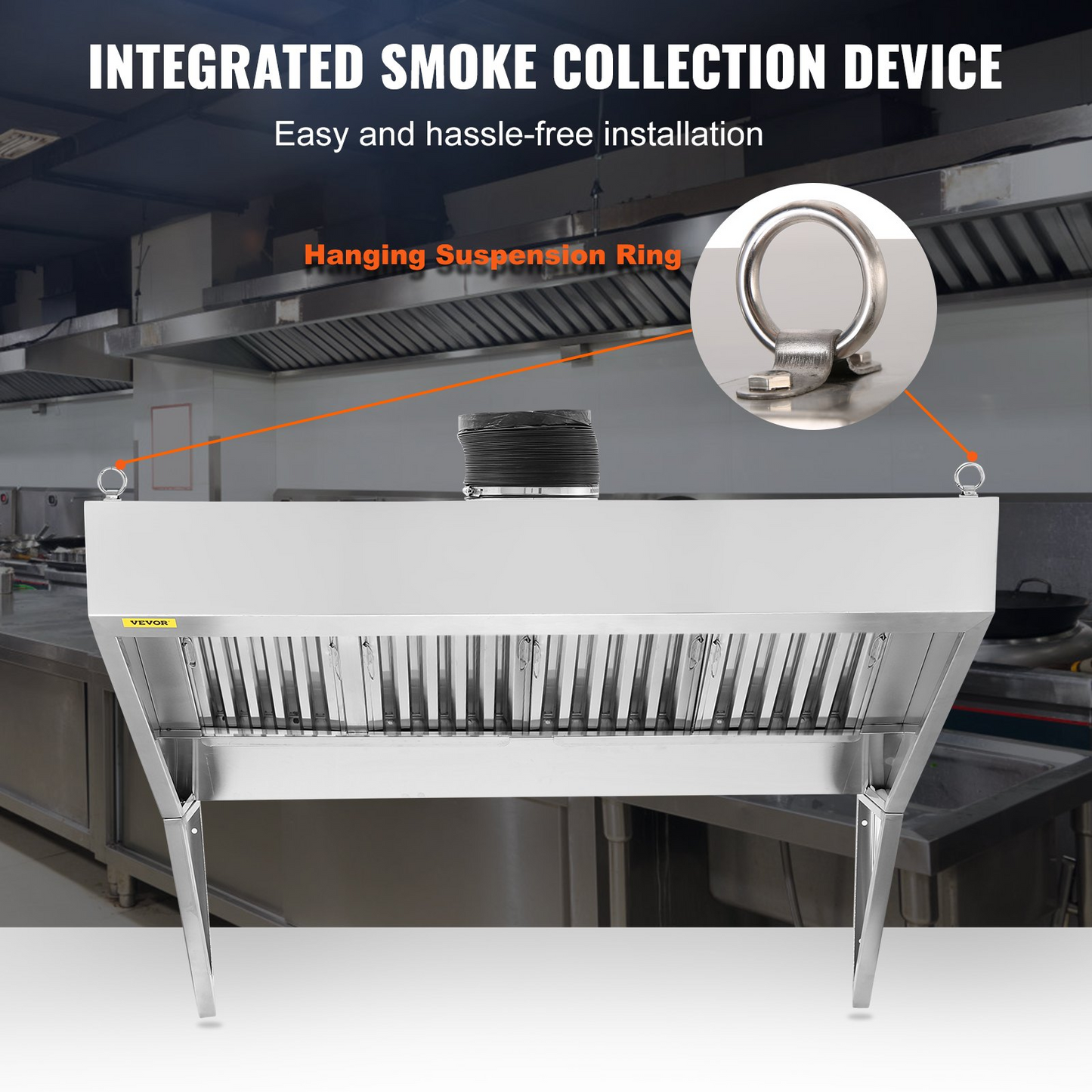 VEVOR Commercial Exhaust Hood, 2.74 m Food Truck Hood Exhaust, 201 Stainless Steel Concession Trailer Hood with 4 Detachable U-shaped Grid Oil Filter Mesh, Rust Resistant Vent Hood for Kitchen Restaurant