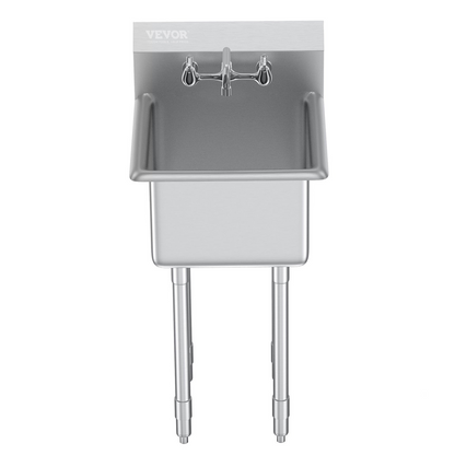 VEVOR Stainless Steel Prep & Utility Sink, 1 Compartment Free Standing Small Sink Include Faucet & legs, 45.7 x 104.1 cm Commercial Single Bowl Sinks for Garage, Restaurant, Kitchen, Laundry, NSF Certified