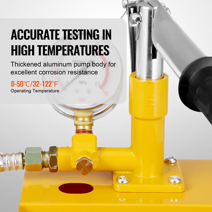 VEVOR Hydrostatic Test Pump, Max 25 bar/362 PSI, Single Valve Hydraulic Manual Water Pressure Tester Kit with Gauge 5L Water Tank, 1 m Hose with 1.27 cm External Thread Connector for Pipeline