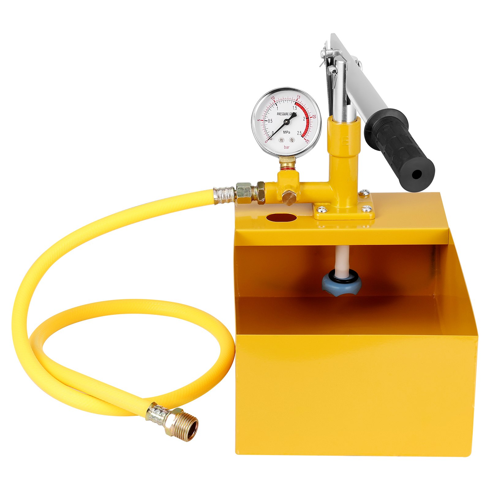 VEVOR Hydrostatic Test Pump, Max 25 bar/362 PSI, Single Valve Hydraulic Manual Water Pressure Tester Kit with Gauge 5L Water Tank, 1 m Hose with 1.27 cm External Thread Connector for Pipeline