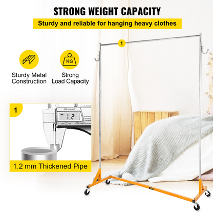 VEVOR Z Rack, Industrial Grade Z Base Garment Rack, Height Adjustable Rolling Z Garment Rack, Sturdy Steel Z Base Clothing Rack w/ Lockable Casters, for Home Clothing Store Display Orange (3 Sets)