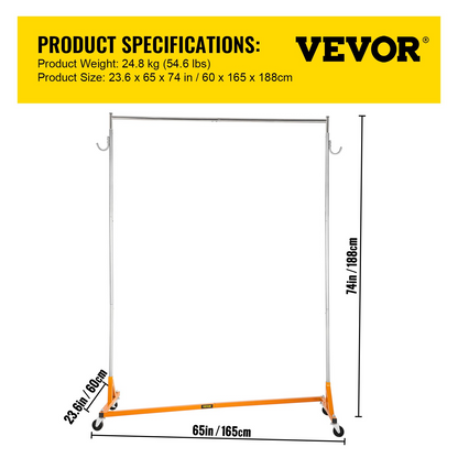 VEVOR Z Rack, Industrial Grade Z Base Garment Rack, Height Adjustable Rolling Z Garment Rack, Sturdy Steel Z Base Clothing Rack w/ Lockable Casters, for Home Clothing Store Display Orange (3 Sets)