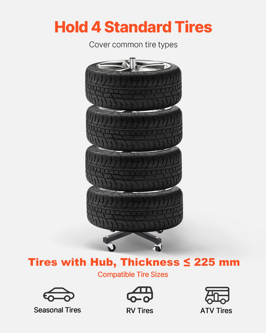 VEVOR Tire Rack for 4 Tires with Rim Mobile Tyre Stand Fit up to 225mm Wide Tire
