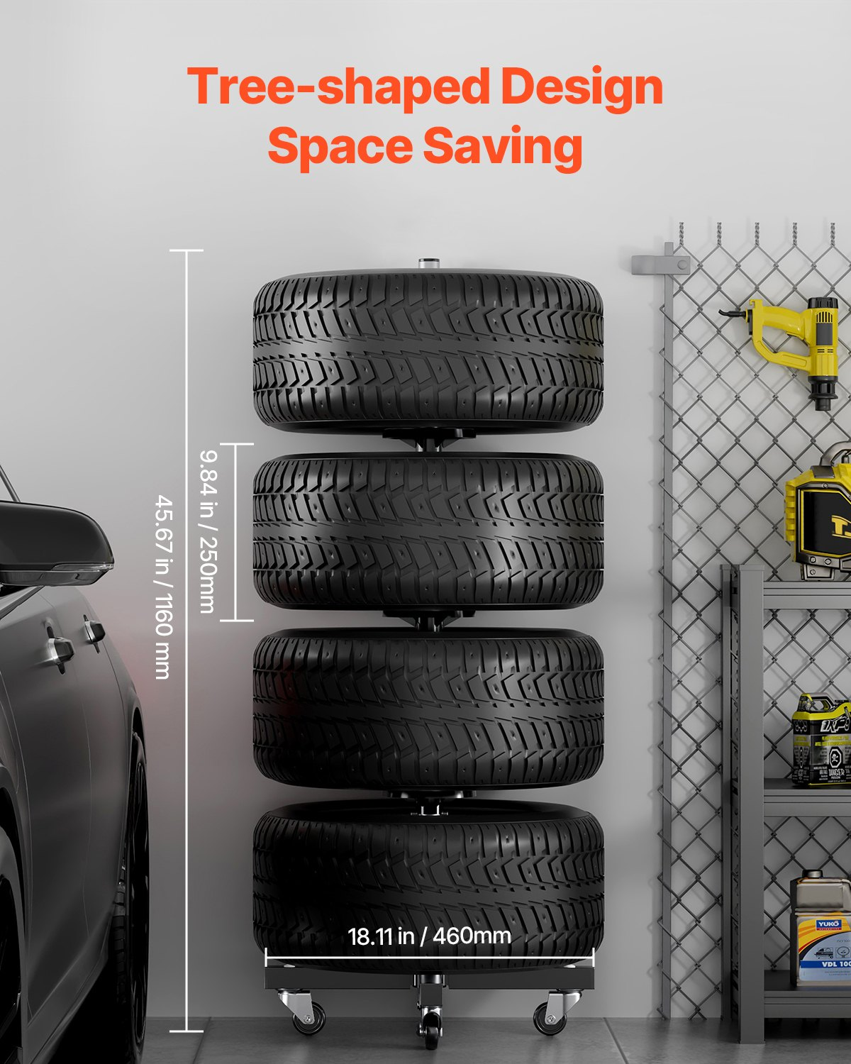 VEVOR Tire Rack for 4 Tires with Rim Mobile Tyre Stand Fit up to 225mm Wide Tire