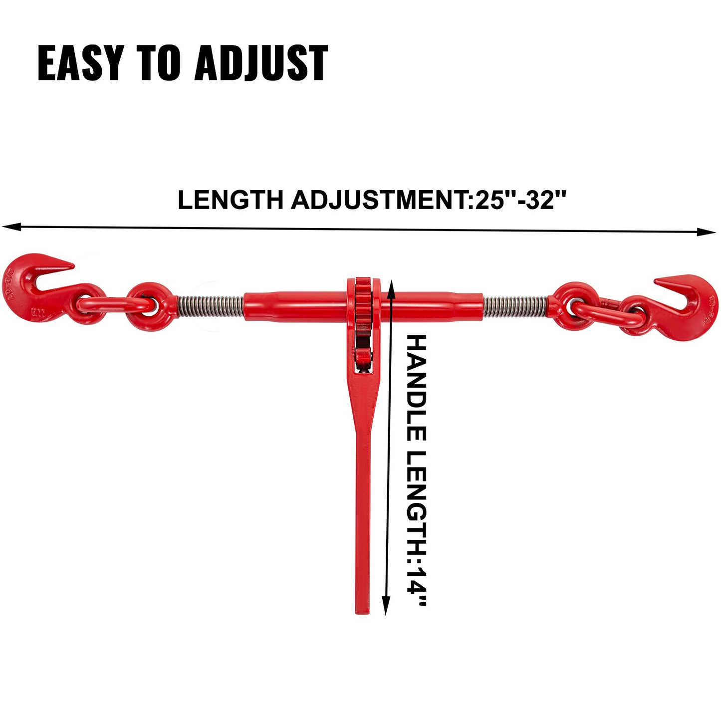 VEVOR 9215LBS 3/8" – 1/2" Ratchet Binders 9,215 LBS Secure Working Load, G70 Hooks and Adjustable Length, for Grade 70-80 Chains, Tie Down, Hauling, Towing, 2-Pack, Red