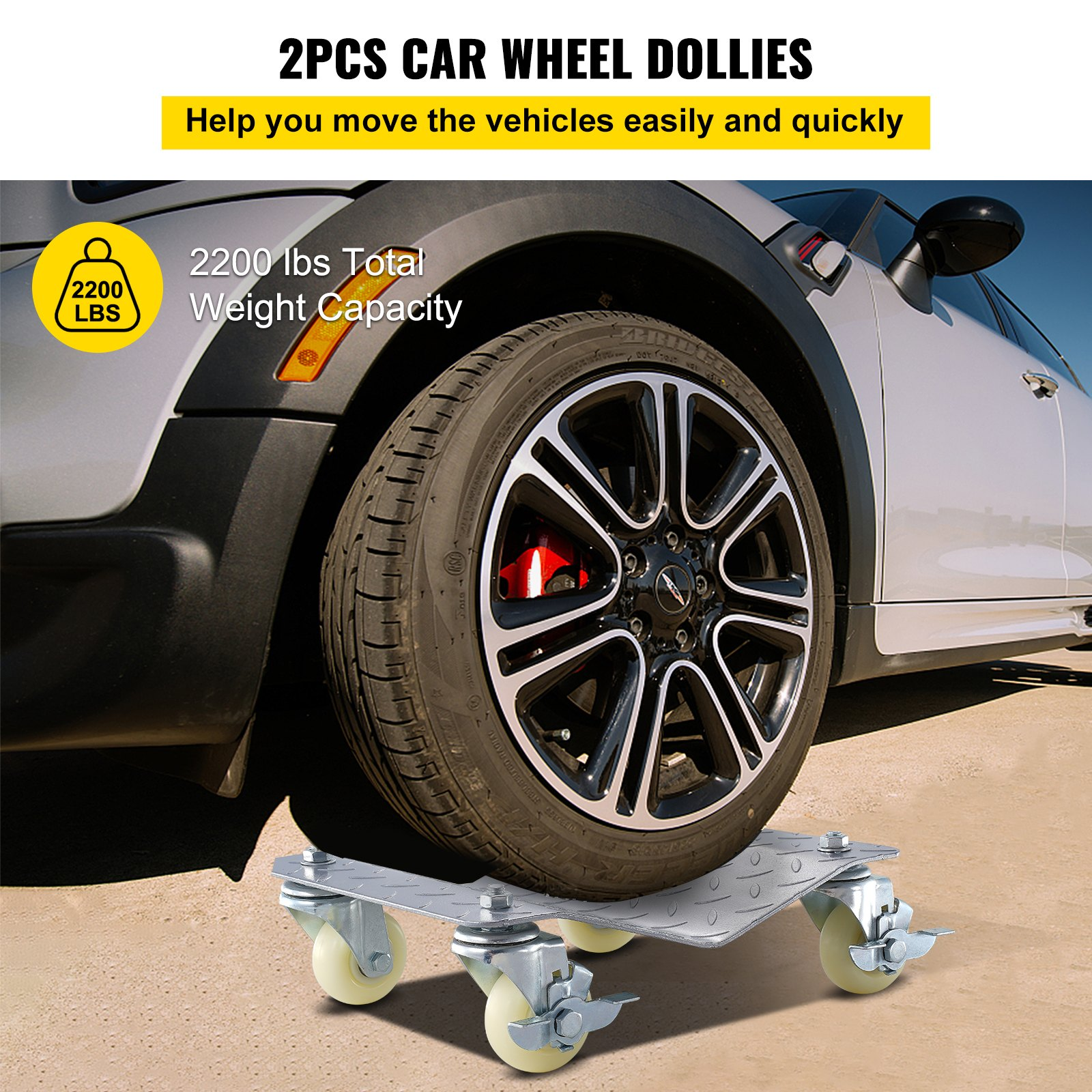 VEVOR 2Pcs Tire Wheel Dollies, 1500Lbs/680KG Tire Skates Wheel Car Van Positioning Dolly Trolley Ball Bearings Recovery Jack Auto Repair Moving