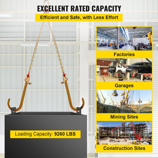 VEVOR V Bridle Chain, 8 mm x 60 cm Bridle Tow Chain, Grade 80 V-Bridle Transport Chain, 4898 kg Break Strength with TJ Hooks and Crab Hooks, Heavy Duty Pear Link Connector and Chain Shorteners