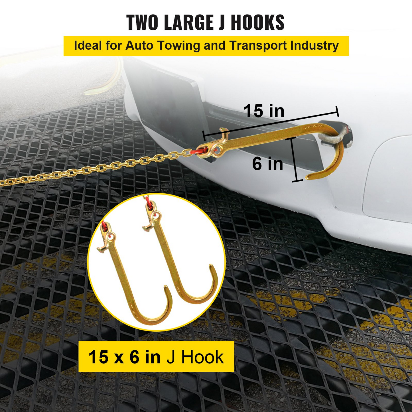 VEVOR V Bridle Chain, 8 mm x 60 cm Bridle Tow Chain, Grade 80 V-Bridle Transport Chain, 4898 kg Break Strength with TJ Hooks and Crab Hooks, Heavy Duty Pear Link Connector and Chain Shorteners
