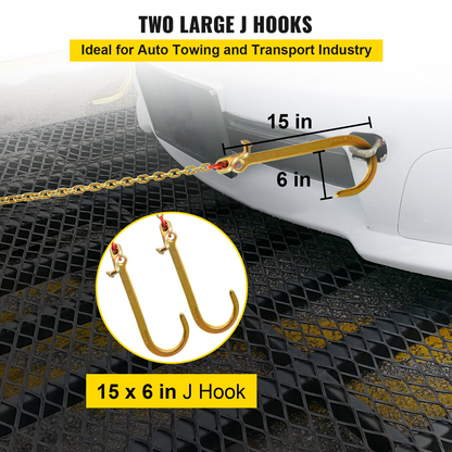 VEVOR V Bridle Chain, 8 mm x 60 cm Bridle Tow Chain, Grade 80 V-Bridle Transport Chain, 4898 kg Break Strength with TJ Hooks and Crab Hooks, Heavy Duty Pear Link Connector and Chain Shorteners