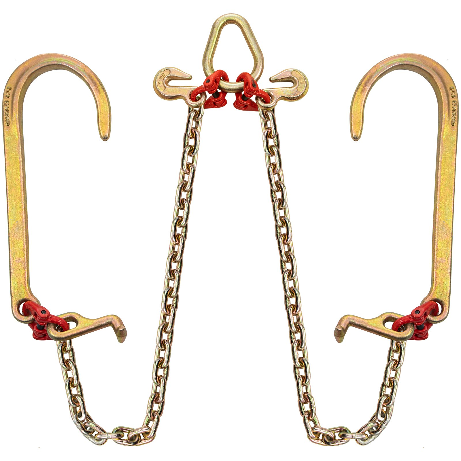 VEVOR V Bridle Chain, 8 mm x 60 cm Bridle Tow Chain, Grade 80 V-Bridle Transport Chain, 4898 kg Break Strength with TJ Hooks and Crab Hooks, Heavy Duty Pear Link Connector and Chain Shorteners