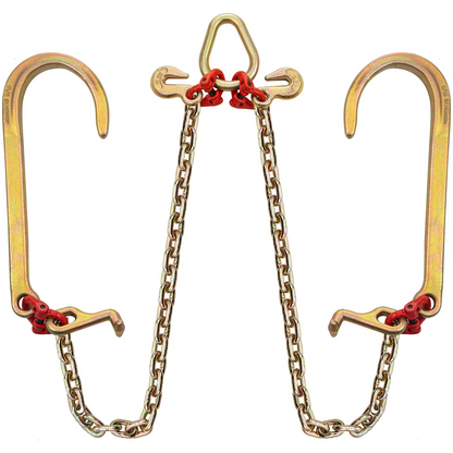 VEVOR V Bridle Chain, 8 mm x 60 cm Bridle Tow Chain, Grade 80 V-Bridle Transport Chain, 4898 kg Break Strength with TJ Hooks and Crab Hooks, Heavy Duty Pear Link Connector and Chain Shorteners
