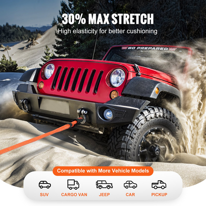 VEVOR 7/8" (2.2 cm) x 20'/6.1 m Kinetic Recovery Tow Rope 30,580 lbs/13,876.4 kg, Heavy-Duty Off Road Snatch Strap, Extreme Duty 30% Elasticity Energy Snatch Strap for Jeep Car Truck ATV UTV SUV Tractor