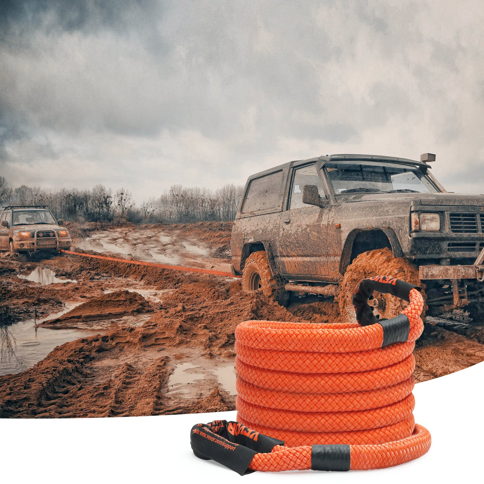 VEVOR 7/8" (2.2 cm) x 20'/6.1 m Kinetic Recovery Tow Rope 30,580 lbs/13,876.4 kg, Heavy-Duty Off Road Snatch Strap, Extreme Duty 30% Elasticity Energy Snatch Strap for Jeep Car Truck ATV UTV SUV Tractor