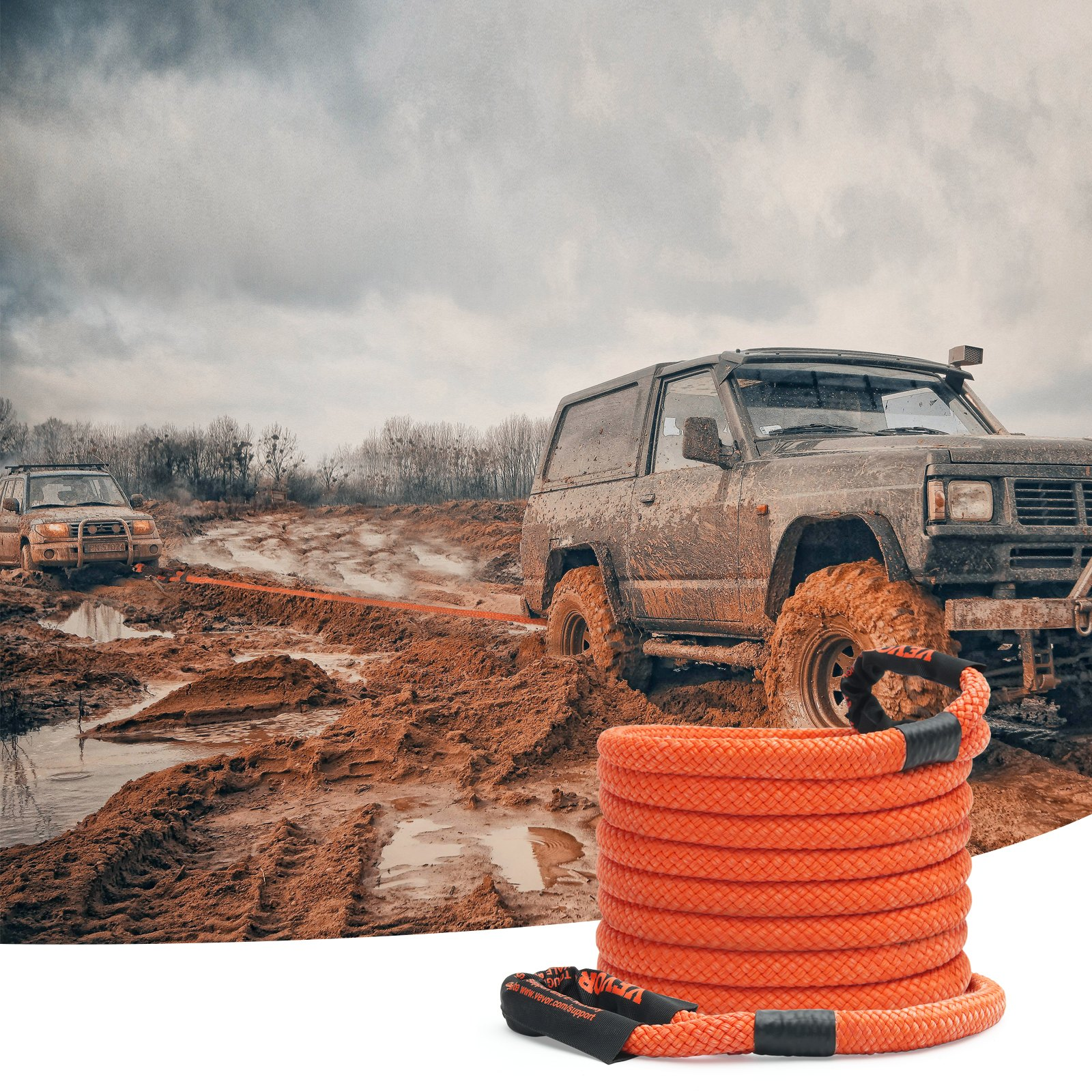 VEVOR 7/8" (2.2 cm) x 30'/9.1 m Kinetic Recovery Tow Rope 30,580 lbs/13,876.4 kg, Heavy-Duty Off Road Snatch Strap with 2 Soft Shackles (41,750 lbs/18,927.5 kg) Extreme Duty 30% Elasticity Energy Snatch Strap Jeep Car Truck ATV UTV SUV Tractor