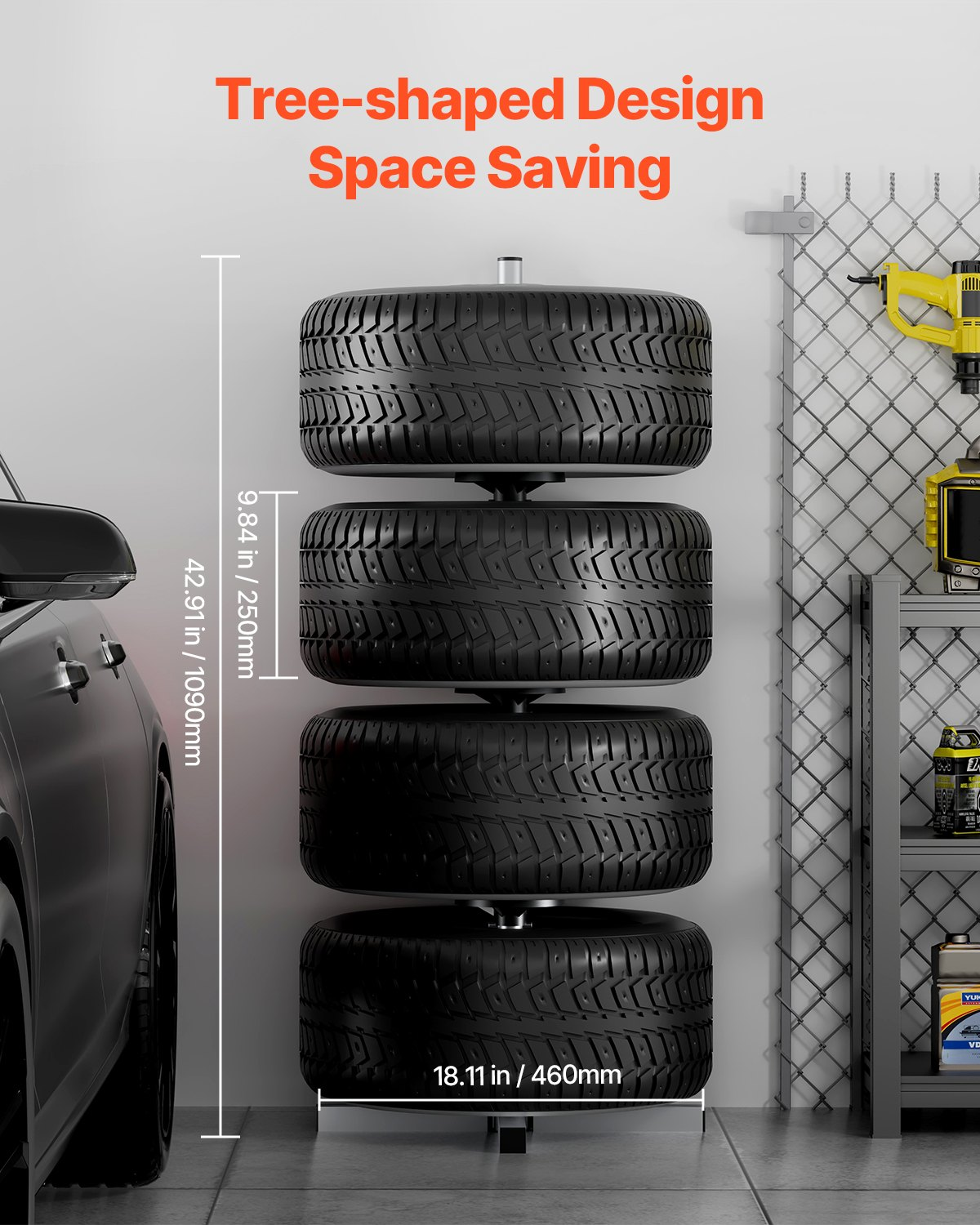 VEVOR Tire Rack for 4 Tires with Rim Tyre Stand Holder Fit up to 225mm Wide Tire