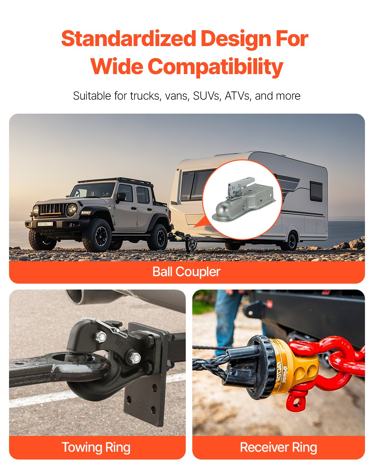 VEVOR Pintle Hitch Trailer Hitches Receiver for 2.5"-3" Lunette Ring 30000 lbs