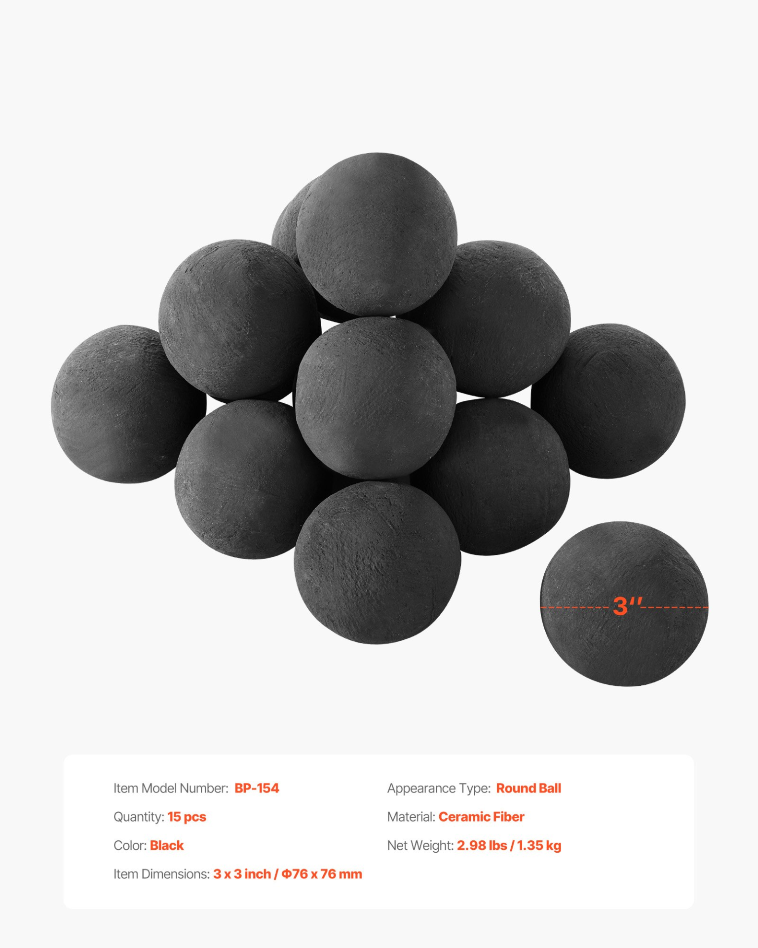 VEVOR 7.6 cm 15 Pcs Ceramic Fire Balls Round Fire Stones Reusable Lava Rocks