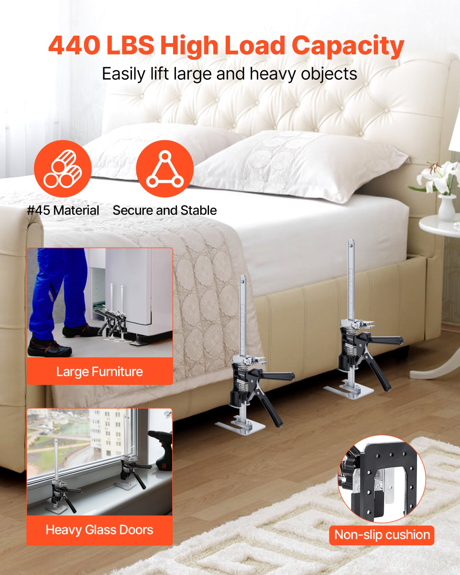 VEVOR Labor Saving Arm Jack 2 PCS 200kg Capacity 2 Modes Lifting to 235mm Black