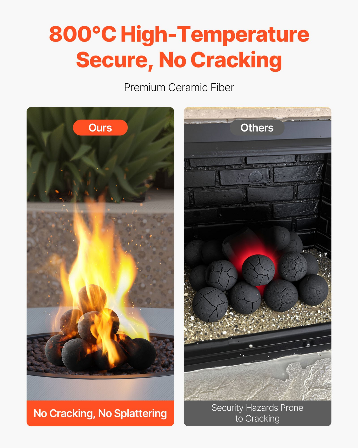 VEVOR 10 cm 12 Pcs Ceramic Fire Balls Round Fire Stones Reusable Lava Rocks
