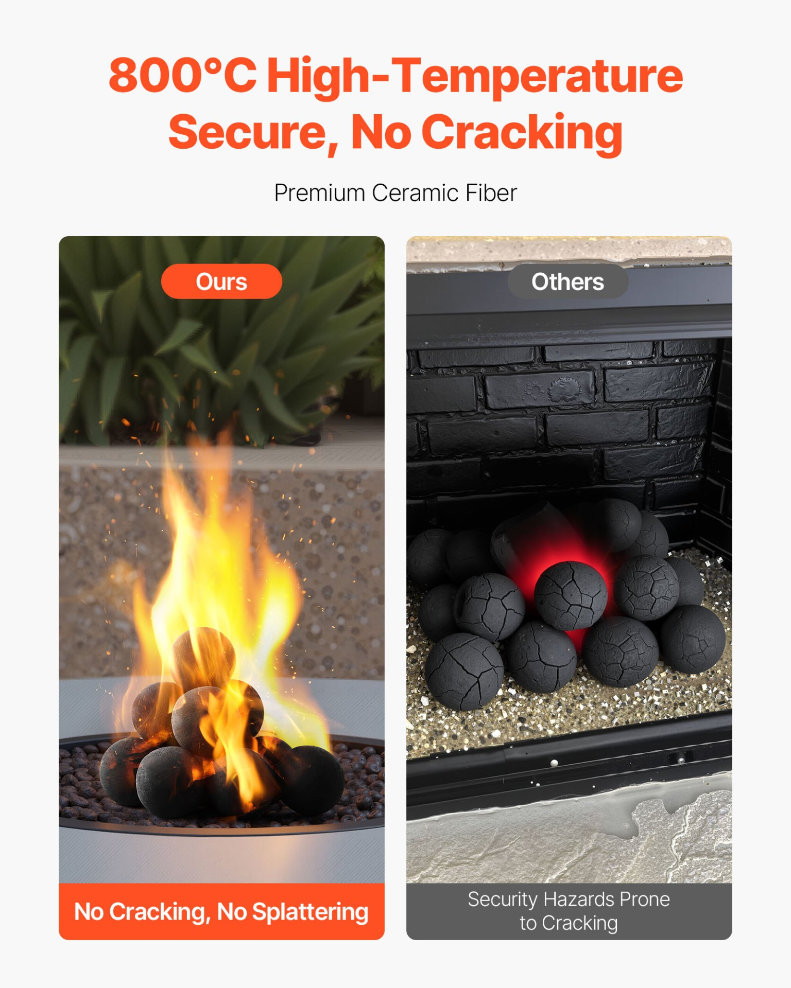 VEVOR 10 cm 12 Pcs Ceramic Fire Balls Round Fire Stones Reusable Lava Rocks