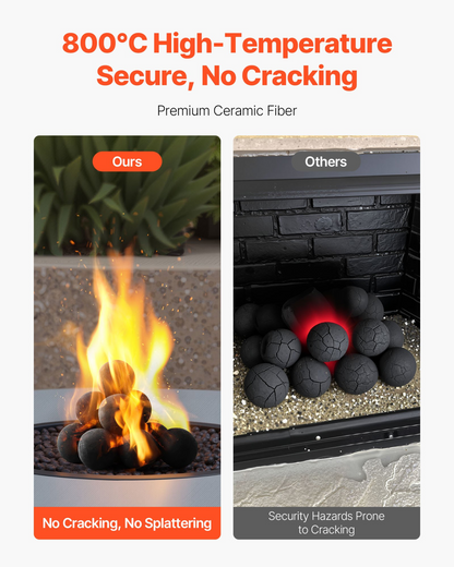 VEVOR 10 cm 12 Pcs Ceramic Fire Balls Round Fire Stones Reusable Lava Rocks
