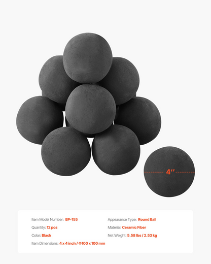 VEVOR 10 cm 12 Pcs Ceramic Fire Balls Round Fire Stones Reusable Lava Rocks