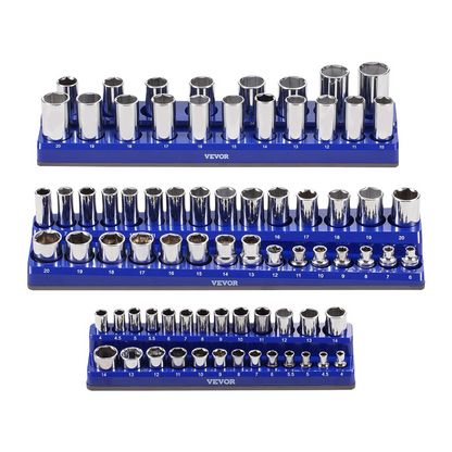 VEVOR Magnetic Socket Organizer Set 3PCS Magnetic Socket Trays Blue for Metric