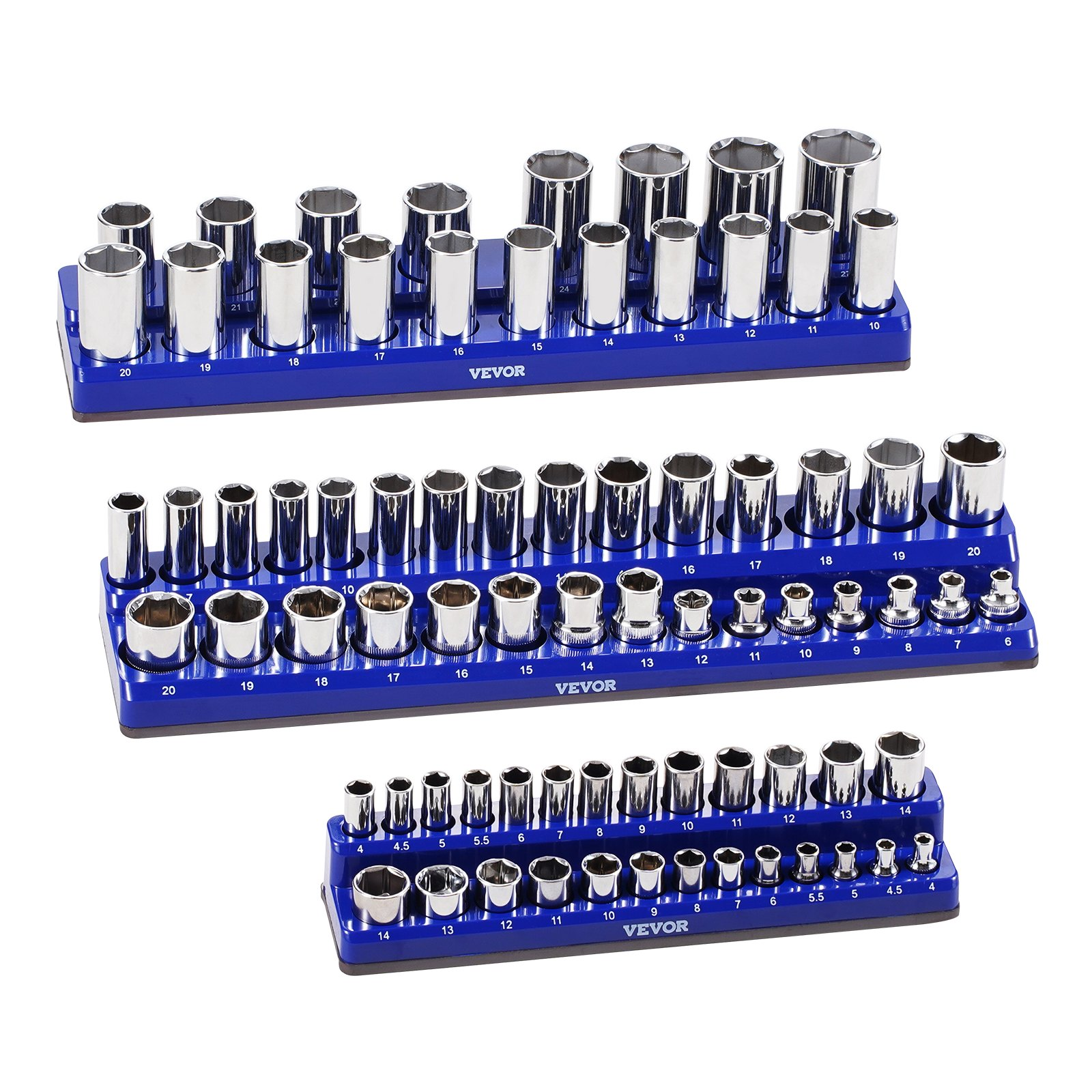 VEVOR Magnetic Socket Organizer Set 3PCS Magnetic Socket Trays Blue for Metric