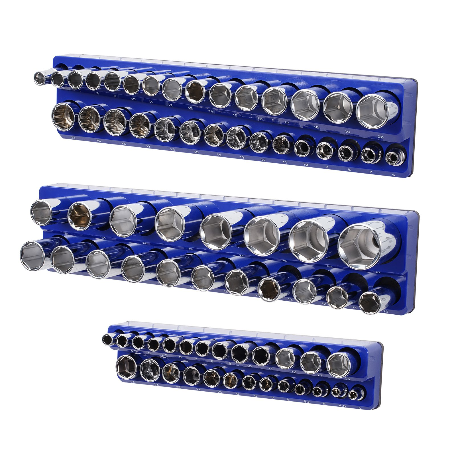 VEVOR Magnetic Socket Organizer Set 3PCS Magnetic Socket Trays Blue for Metric