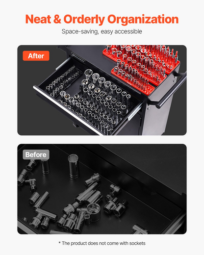 VEVOR Socket Organizer Set 8PCS High-Rod Socket Tray Black & Red for Metric SAE