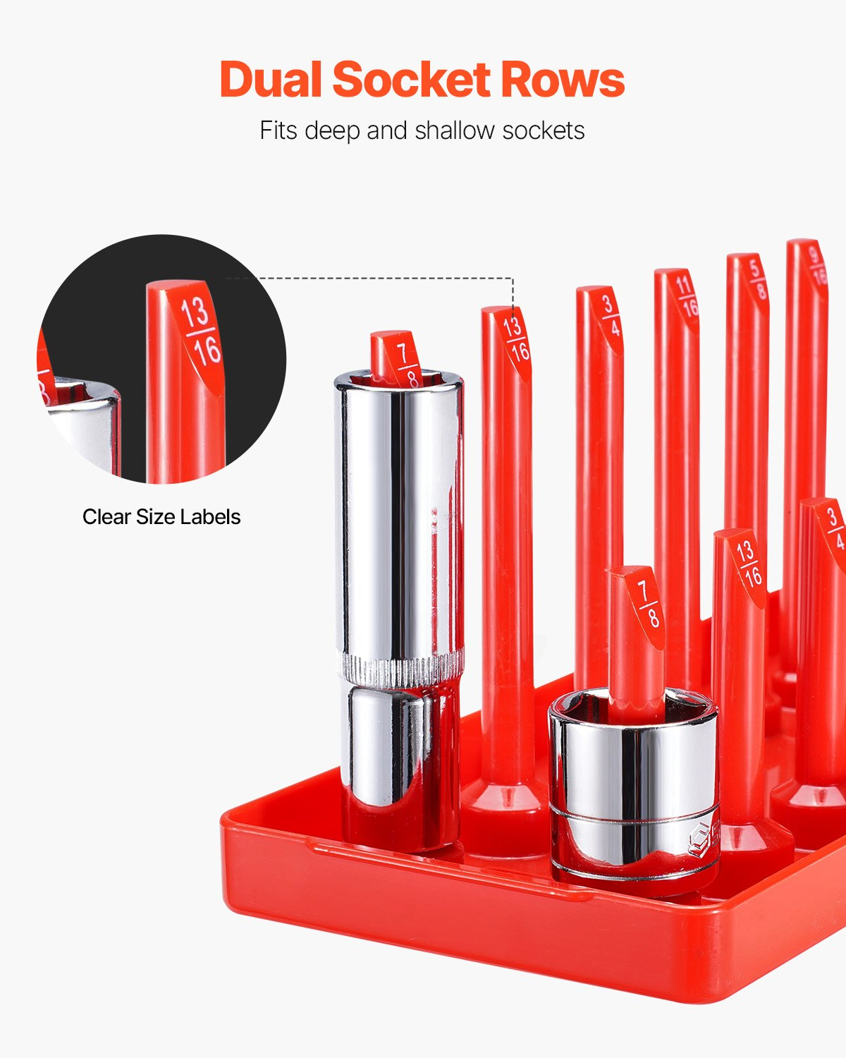 VEVOR Socket Organizer Set 8PCS High-Rod Socket Tray Black & Red for Metric SAE