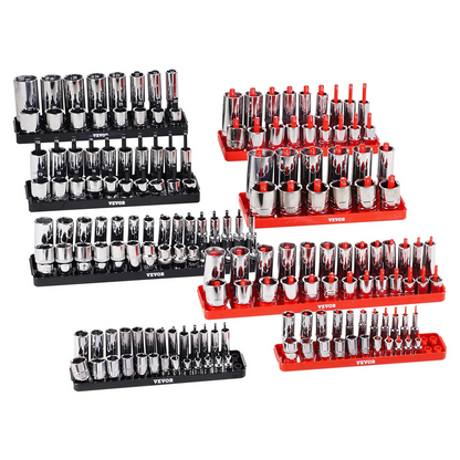 VEVOR Socket Organizer Set 8PCS High-Rod Socket Tray Black & Red for Metric SAE