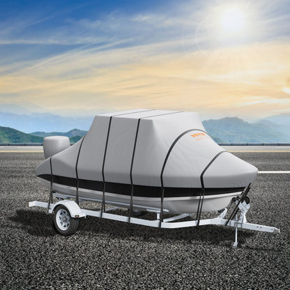 VEVOR T Top Boat Cover, 7310-7920 mm Waterproof Trailerable T-Top Boat Cover, 600D Marine Grade PU Oxford, with Windproof Buckle Straps, for Center Console Boat with T Top Roof, Fits 7310-7920 mm L x 2690 mm W, Grey