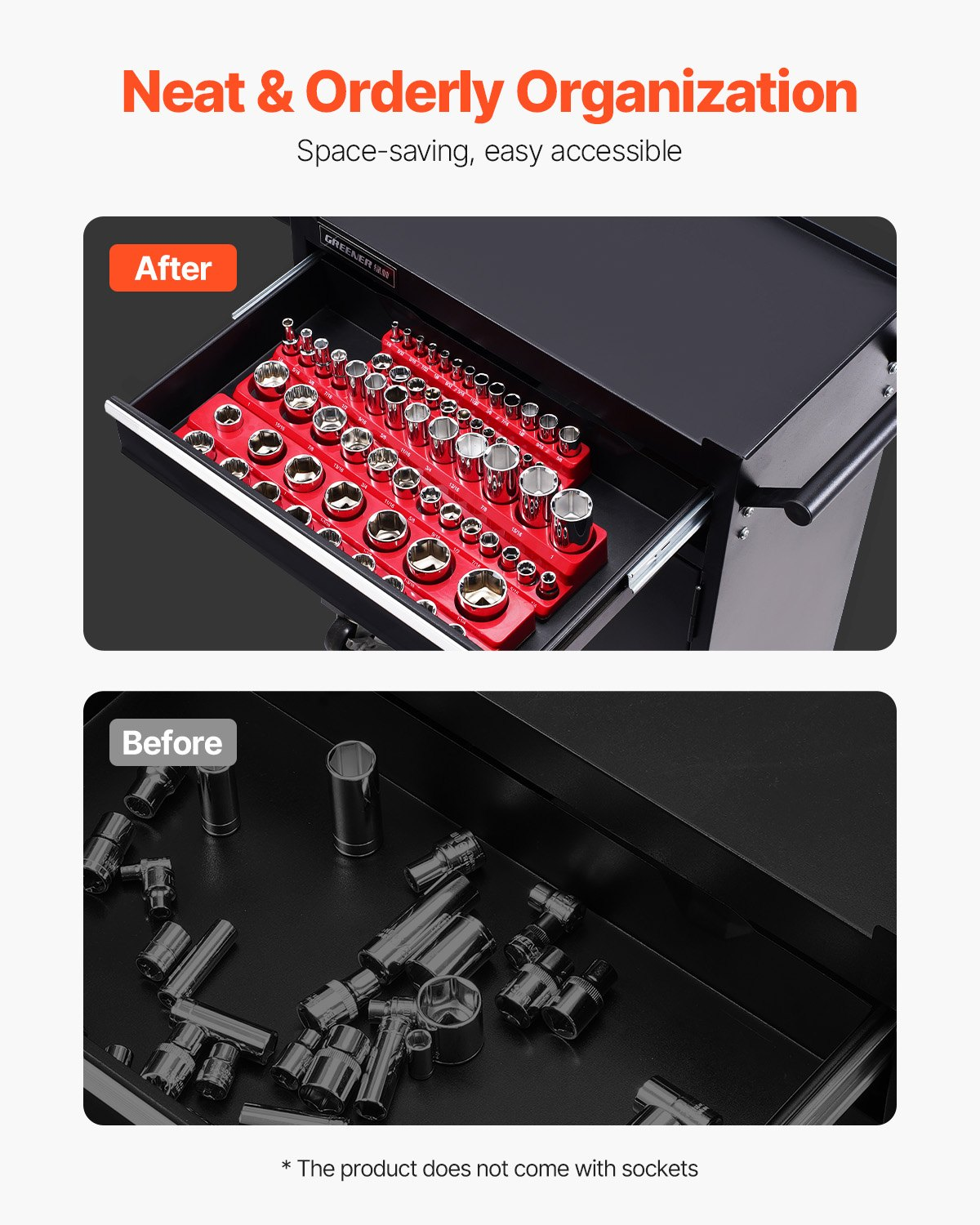 VEVOR Magnetic Socket Organizer Set 3PCS Magnetic Socket Trays Red for SAE