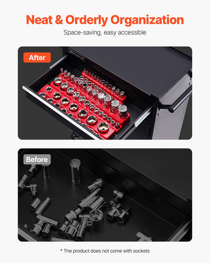 VEVOR Magnetic Socket Organizer Set 3PCS Magnetic Socket Trays Red for SAE
