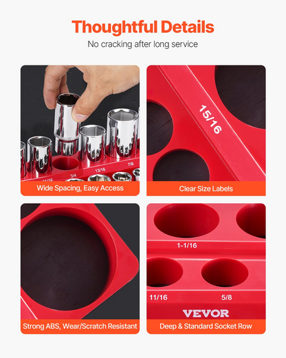 VEVOR Magnetic Socket Organizer Set 3PCS Magnetic Socket Trays Red for SAE