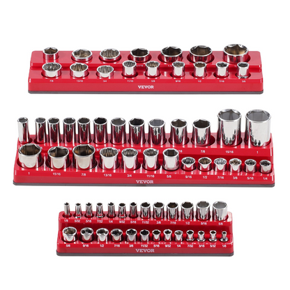 VEVOR Magnetic Socket Organizer Set 3PCS Magnetic Socket Trays Red for SAE