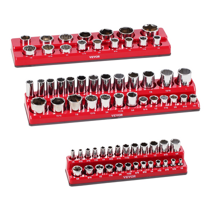 VEVOR Magnetic Socket Organizer Set 3PCS Magnetic Socket Trays Red for SAE