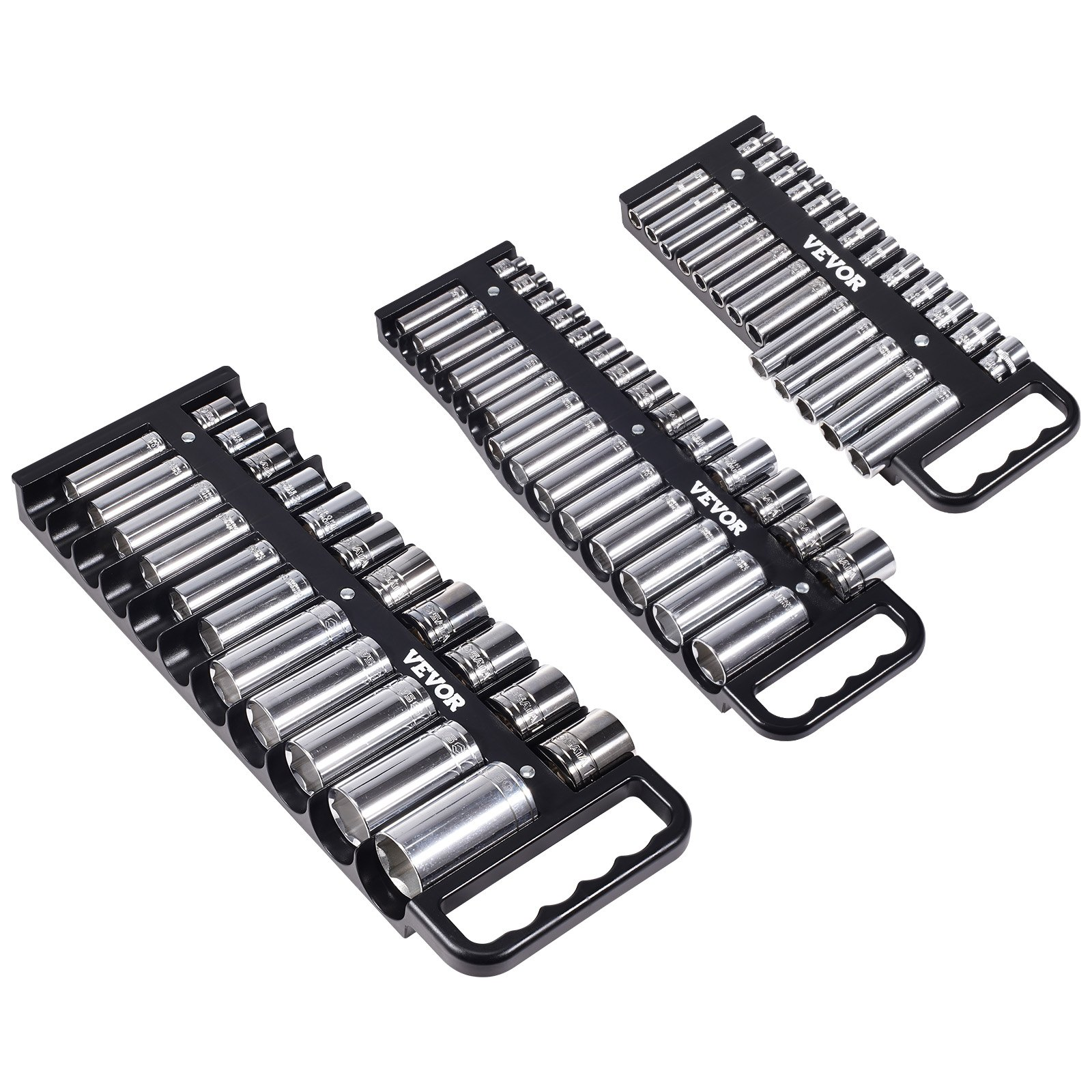 VEVOR Portable Socket Organizer Set 3PCS 76-Clip Magnetic Socket Tray Metric/SAE