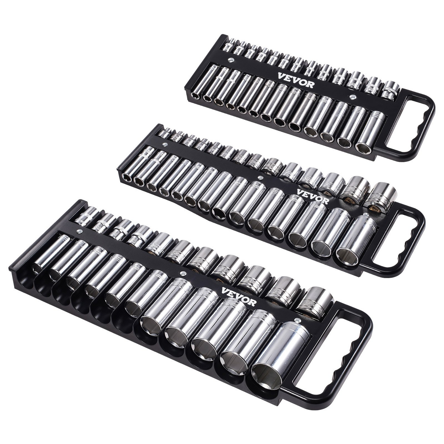 VEVOR Portable Socket Organizer Set 3PCS 76-Clip Magnetic Socket Tray Metric/SAE