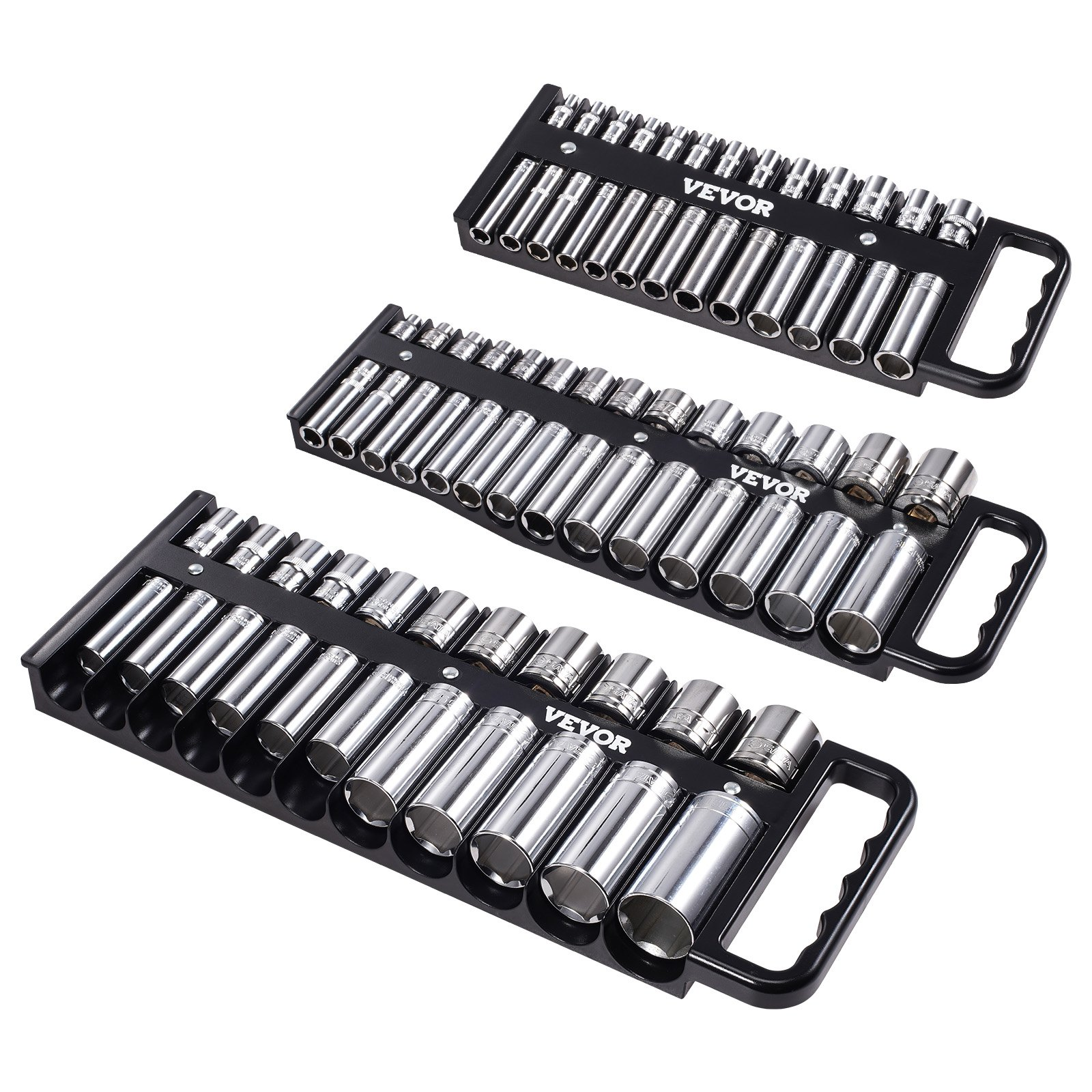 VEVOR Portable Socket Organizer Set 3PCS 76-Clip Magnetic Socket Tray Metric/SAE