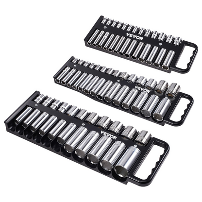 VEVOR Portable Socket Organizer Set 3PCS 76-Clip Magnetic Socket Tray Metric/SAE
