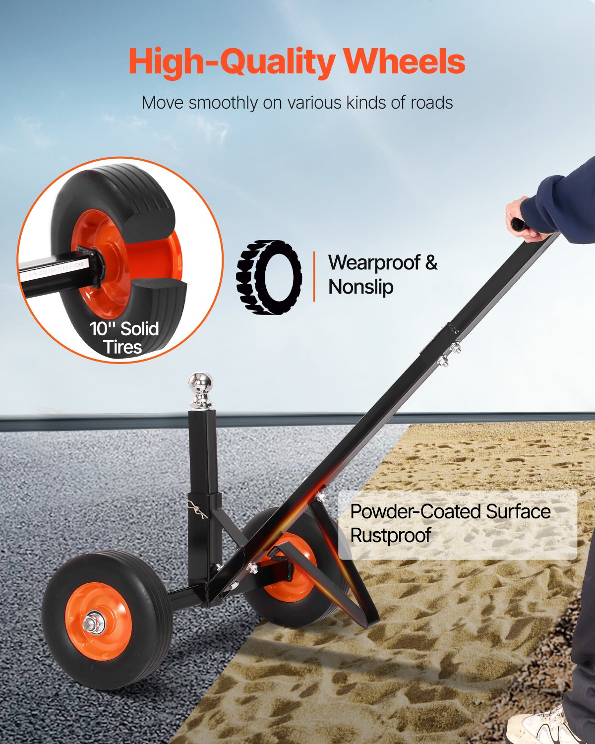 600lbs Trailer Dolly 16.5 and 22 inAdjustable Height 1-7/8 in Ball Solid Tires