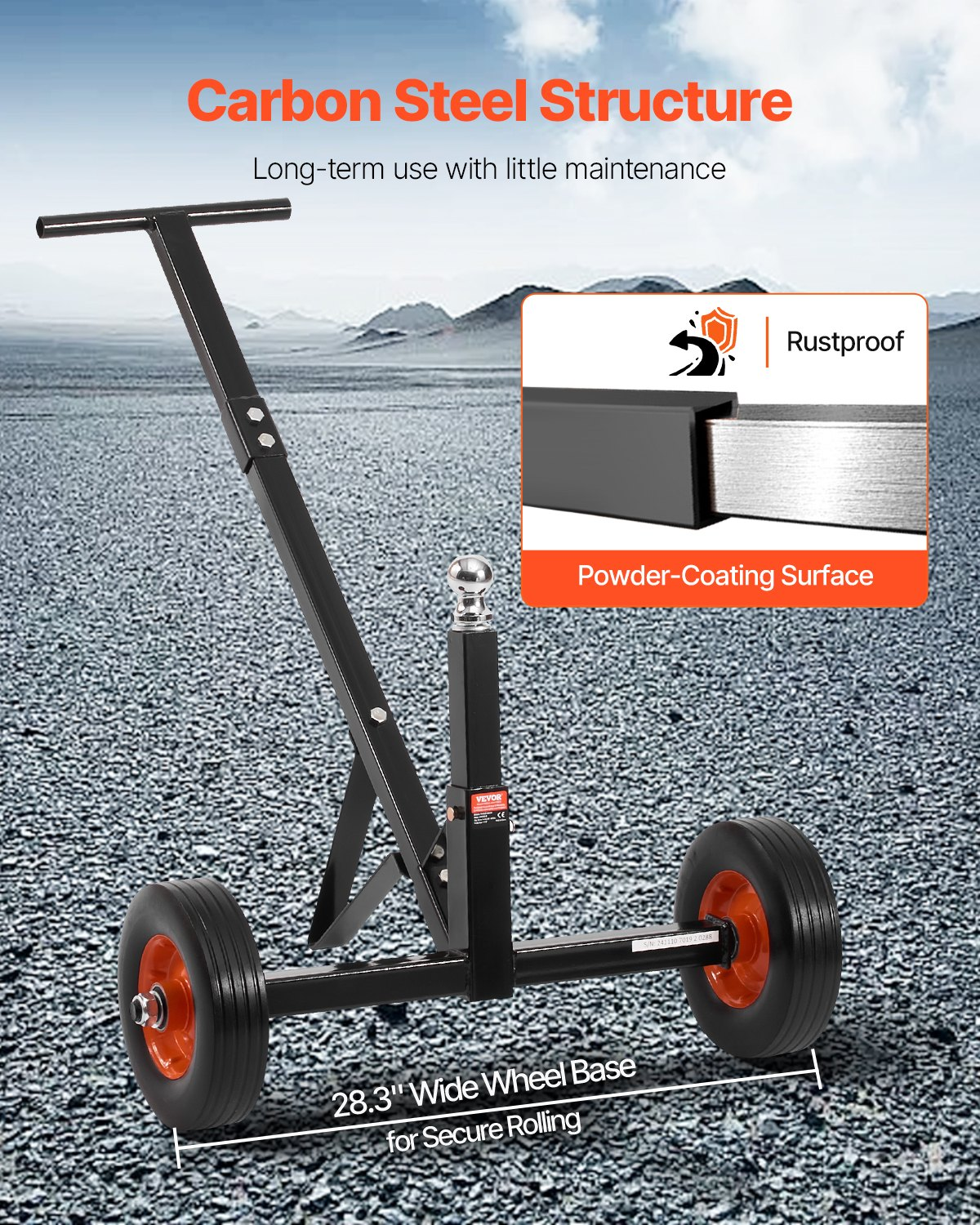 600lbs Trailer Dolly 16.5 and 22 inAdjustable Height 1-7/8 in Ball Solid Tires