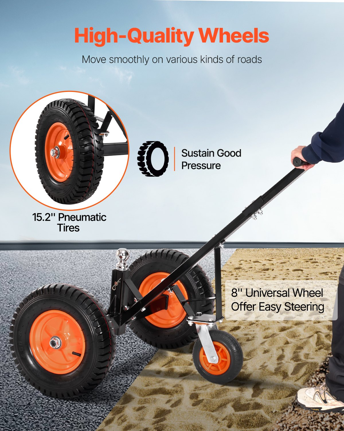1200lbs Trailer Dolly 18 and 22 in Adjustable Height 2 in Ball 15.2 in Tires