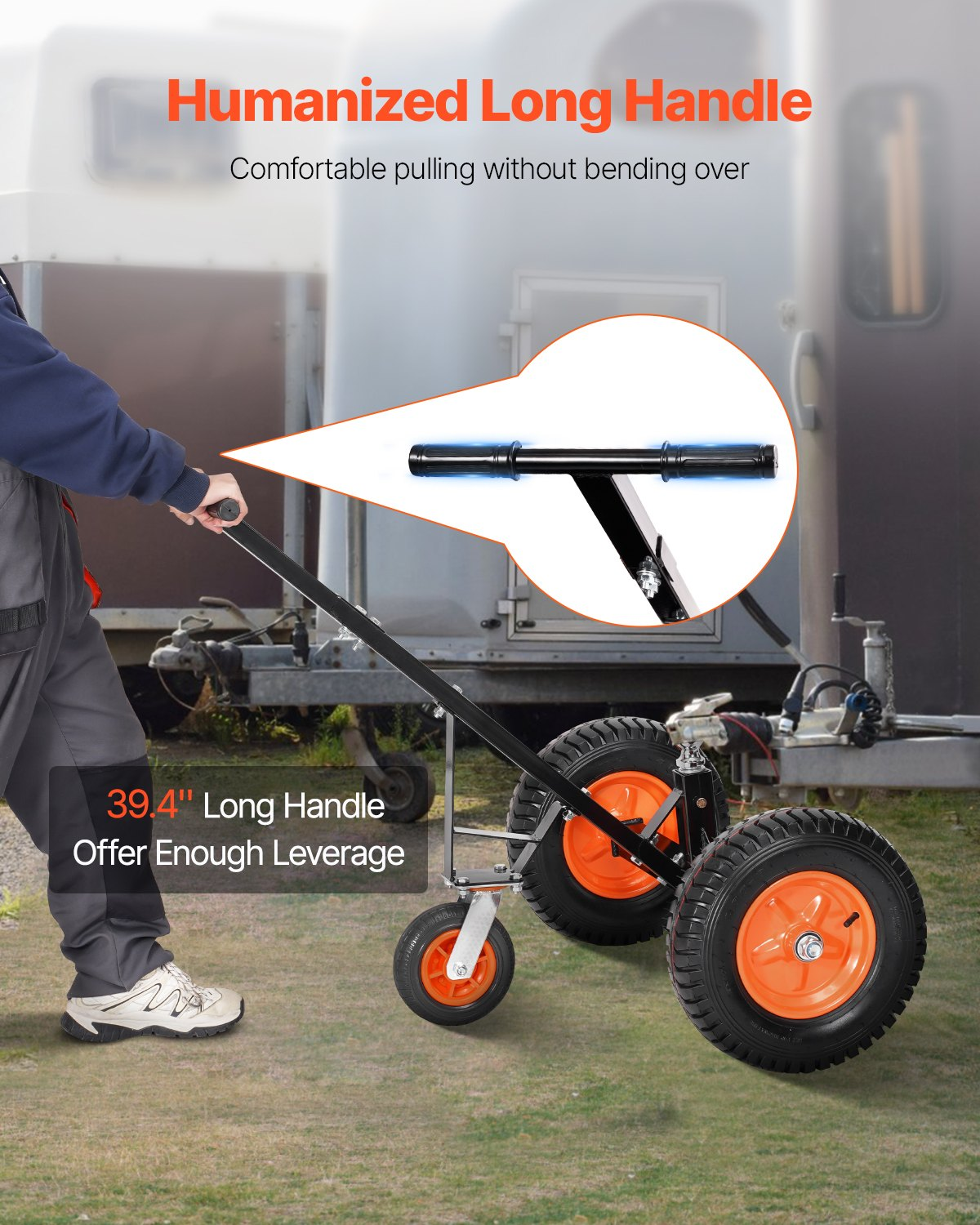 1200lbs Trailer Dolly 18 and 22 in Adjustable Height 2 in Ball 15.2 in Tires