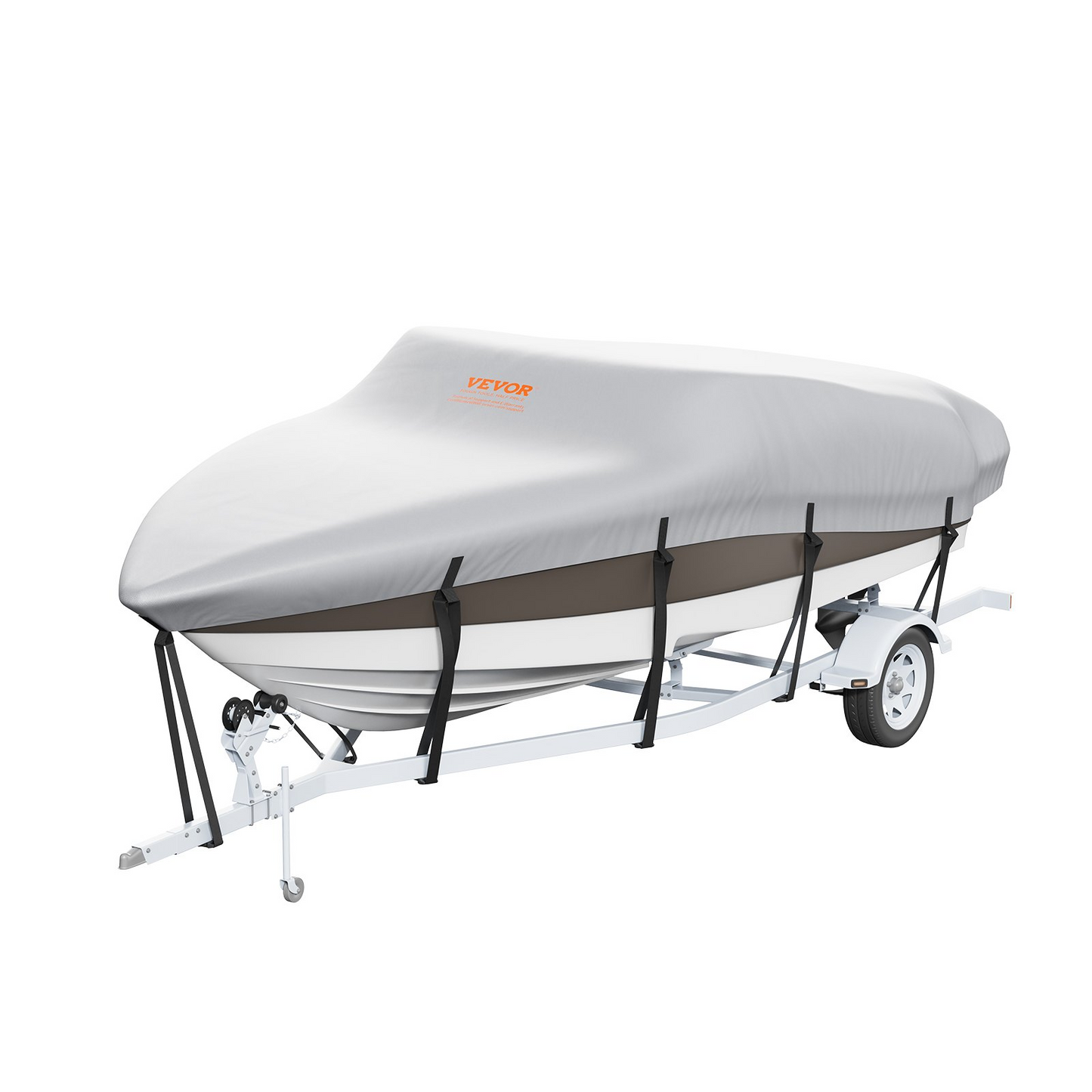 VEVOR Boat Cover, 5180-5790 mm Trailerable Waterproof Boat Cover, 600D Marine Grade PU Oxford, with Motor Cover and Buckle Straps, for V-Hull, Tri-Hull, Fish Ski Boat, Runabout, Bass Boat, Grey