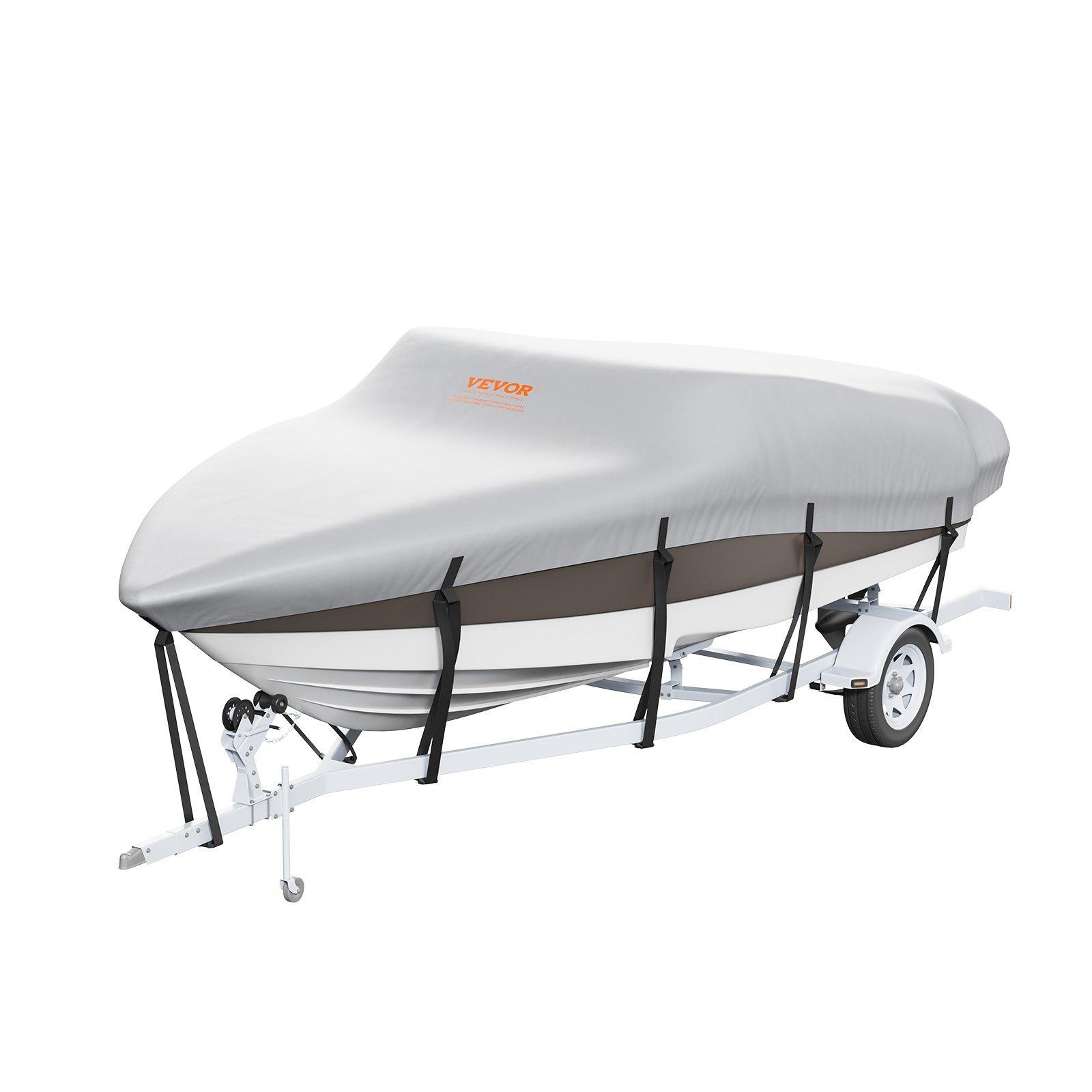 VEVOR Boat Cover, 5180-5790 mm Trailerable Waterproof Boat Cover, 600D Marine Grade PU Oxford, with Motor Cover and Buckle Straps, for V-Hull, Tri-Hull, Fish Ski Boat, Runabout, Bass Boat, Grey